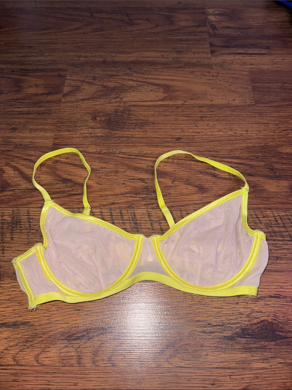 Forever 21 Sheer Mesh Bra with Yellow Trim 29.T